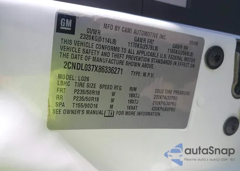 2008 Chevrolet Equinox Sport из США, поврежденный, VIN 2CNDL037X86336271